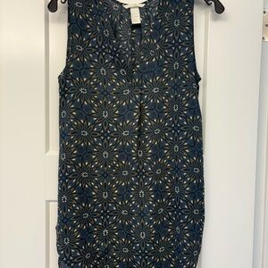 H&M Navy Floral Sleeveless Tunic with Gold Accents